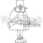 Cartoon Lineart Pilgrim Holding a Blunderbuss Rifle © djart #1692062