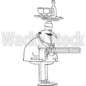 Clipart of a Chubby Male Waiter Holding up a Wine Tray - Royalty Free Vector Illustration © djart #1694815