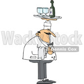 Clipart of a Chubby Male Waiter Holding up a Wine Tray - Royalty Free Vector Illustration © djart #1694817