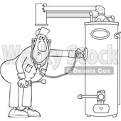 Cartoon Male Plumber Diagnosing a Water Heater © djart #1696510
