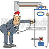 Cartoon Male Plumber Diagnosing a Water Heater © djart #1696514
