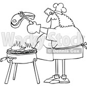 Cartoon Chubby Woman Cooking a Steak on a BBQ Grill © djart #1698617
