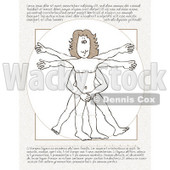 People Clipart Picture of a Parody Of "Vitruvian Man" By Leonardo Da Vinci, Showing A Shy, Embarassed Nude Man Covering His Private Parts With His Hands, With Text On The Top And Bottom © djart #16996