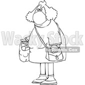 Cartoon Black and White Woman Wearing a Mask and Carrying a Plastic Bag Full of Fruit © djart #1712430