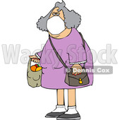 Cartoon Woman Wearing a Mask and Carrying a Plastic Bag Full of Fruit © djart #1712432