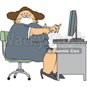 Cartoon Chubby White Woman Wearing a Mask and Working at a Desk © djart #1714311