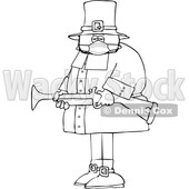 Cartoon Black and White Pilgrim Wearing a Mask and Holding a Blunderbuss Rifle © djart #1716850