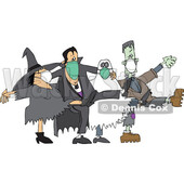 Covid Halloween Witch Dracula Vampire Ghost and Frankenstine Wearing Masks and Dancing the Can Can © djart #1717067