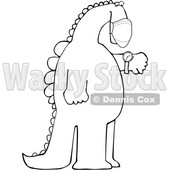 Cartoon Black and White Dinosaur Wearing a Covid Mask and Checking Its Watch © djart #1717103