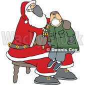 Cartoon Covid Santa Wearing a Mask and Giving a Boy a Candy Cane © djart #1718696