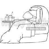 Cartoon Black and White Sick Man Wearing a Mask and Resting in a Chair © djart #1719027