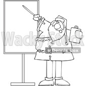 Cartoon Black and White Sauta Claus Talking and Pointing to a Board © djart #1719045