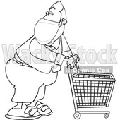 Cartoon Black and White Essential Store Worker Wearing a Mask and Standing with a Cart © djart #1719301