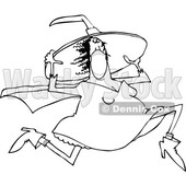 Cartoon Black and White Halloween Witch Wearing a Mask and Running © djart #1719303