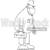 Cartoon Black and White Male Worker Wearing a Mask and Carrying a Lunch Pail © djart #1719304