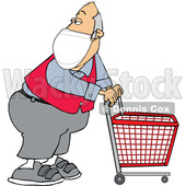 Cartoon Store Worker Wearing a Mask and Standing with a Cart © djart #1719308