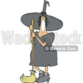 Cartoon Halloween Witch Wearing a Covid Mask and Standing with a Broom © djart #1719472