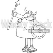 Black and White Viking Woman Armed with a Covid Mask Spear and Shield © djart #1719499