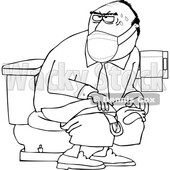 Cartoon Black and White Man Wearing a Mask and Taking a Dump in a Public Restroom © djart #1719504
