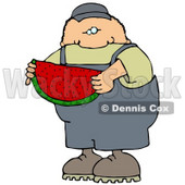 Caucasian Boy Or Man In Overalls Eating A Juicy Red Slice Of Watermelon On A Hot Summer Day Clip Art Illustration © djart #17239