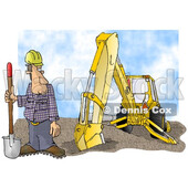 Construction Worker and Backhoe on a White Background © djart #1733122