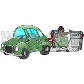 African American Woman Inserting A Gasoline Pump Into Her Vehicle To Fill It At A Gas Station Up Before Commuting To Work Clipart Illustration © djart #17414