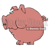 Clipart Illustration of a Fat Pink Pig With A Curly Tail Holding Food In His Cheeks © djart #17562