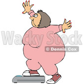 Cartoon Chubby Woman in Sweats Weighing Herself on a Scale © djart #1758330