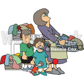 Cartoon Mom and Kids with a Lot of Laundry © djart #1758332
