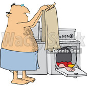 Cartoon Man in a Towel Pulling Laundry out of a Dryer © djart #1758339