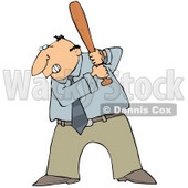 Angry Middle Aged Caucasian Businessman Preparing To Swing A Bat After Someone Pissed Him Off Clipart Illustration © djart #17621