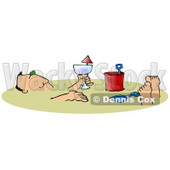 Relaxed Caucasian Man Holding An Alcoholic Beverage And Relaxing After Being Buried In The Warm Sand On A Beach During Summer Vacation Clipart Illustration © djart #17623