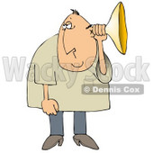 Middle Aged Caucasian Man Holding An Ear Horn Or Ear Trumpet To His Ear To Amplify His Hearing Clipart Illustration © djart #17624