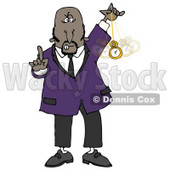 Clipart Illustration of a Bald Middle Aged African American Man In A Suit, Holding One Finger Up And Swinging A Pocket Watch While Hypnotizing And Putting The Viewer Into A Trance © djart #17640