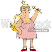 Clipart Illustration of a White Fairy Godmother Holding A Magic Wand And Wearing Gold Wings And A Pink Dress © djart #17664