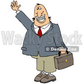 Clipart Illustration of a White Businessman With Braces, Smiling, Waving And Carrying A Briefcase © djart #17666