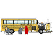 Clipart Illustration of a Team Of Mechanics Working On The Engine Of A Broken Down Yellow School Bus © djart #17673