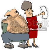 Clipart Illustration of a Caucasian Woman Getting A Thrill Out Of Ripping A Wax Strip Off Of Her Husband's Hairy Back © djart #17697