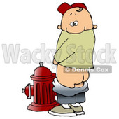 Mischievious Caucasian Boy Baring His Buns While Urinating On a Fire Hydrant And Looking Back At The Viewer Clipart Illustration © djart #17745