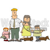 Caucasian Man And Woman Walking Their Dachshund Dogs And Children On Leashes Clipart Illustration © djart #17748
