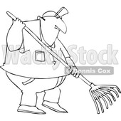 Cartoon Black and White Man Using a Rake © djart #1783861