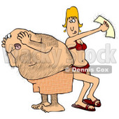 Clipart Illustration of a Middle Aged Hairy Caucasian Man In Shorts Screaming In Pain As A Blond Woman Peels Off A Wax Strip From His Back © djart #17872
