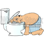 Clipart Illustration of a Sick White Man Resting His Head on the Toilet Bowl After Puking © djart #18281