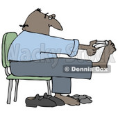 Clipart Illustration of a Bald Hispanic Man Sitting in a Chair and Clipping His Toe Nails © djart #18283