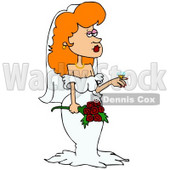 Clipart Illustration of a Stunning White Redhead Bride In Her Wedding Dress And Veil, Holding A Bouquet Of Roses And Showing Off The Rock Of A Diamond Ring On Her Finger © djart #18303