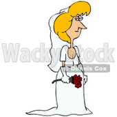 Clipart Illustration of a Pretty White Bride With Blond Hair, Holding A Bouquet Of Red Roses And Posing In Her Veil, Gloves And Wedding Dress © djart #18304