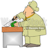 Clipart Illustration of a White Male Chef Carefully Slicing a Green Bell Pepper © djart #18565