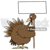 Clipart Illustration of a Large Brown Turkey Bird On A Farm, Picketing And Holding A Blank White Sign While On Strike On A Farm © djart #18758