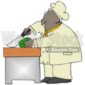 Clipart Illustration of a Black Male Chef Carefully Slicing a Green Bell Pepper © djart #18765