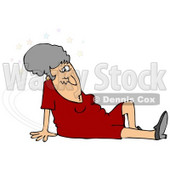 Clipart Illustration of a Gray Haired Lady In A Red Dress, Seeing Stars And Sitting On The Floor After Taking A Nasty Fall And Injuring Herself At The Office © djart #18771